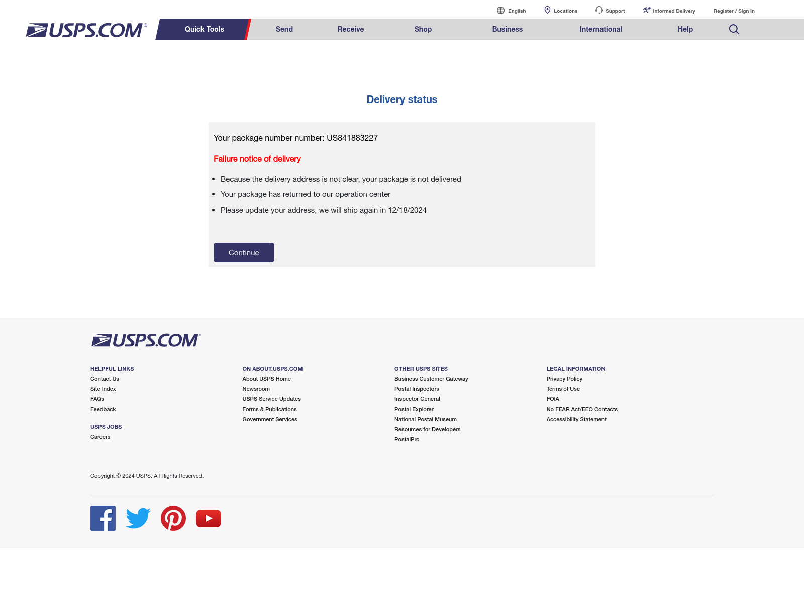 fake usps website